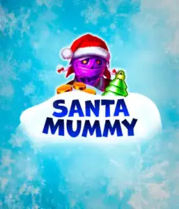  Discover the quirky "Santa Mummy" slot game by Belatra, showcasing a mummified Santa dressed in festive holiday attire. This eye-catching image portrays the mummy with a bright purple hue, wearing a Santa hat, amid snowy blue with icy snowflakes. The game's title, "Santa Mummy," is boldly written in large, icy blue letters.